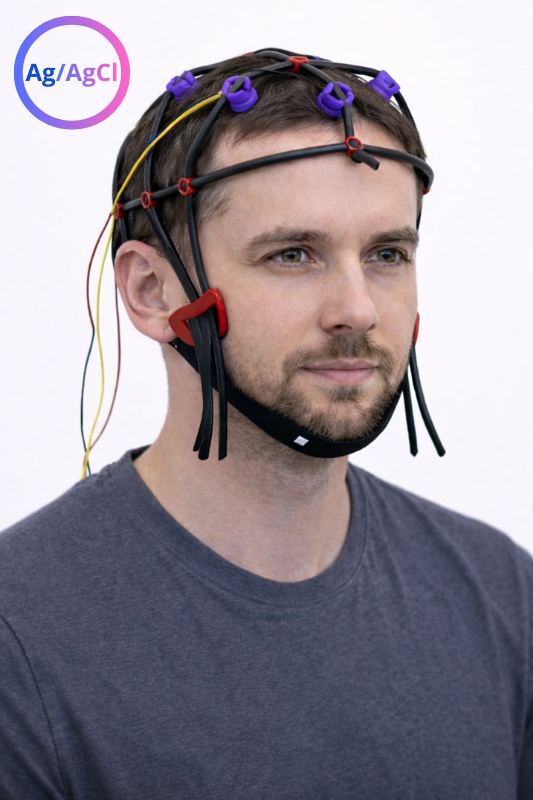 Free-Cap 4-Kanal EEG-Haube mit Ag/AgCl-Elektroden am Kopf