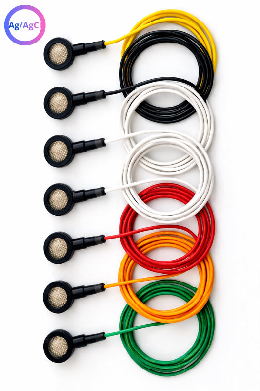 Elektroden EEG Set mit 7 Stück - gesinterte Silberchlorid (Ag/AgCl) Elektroden 10mm mit Rand